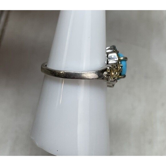Delicate STS Turquoise and Neon Apatite 925 SS Ring Two Toned Sz 7 - Picture 6 of 8
